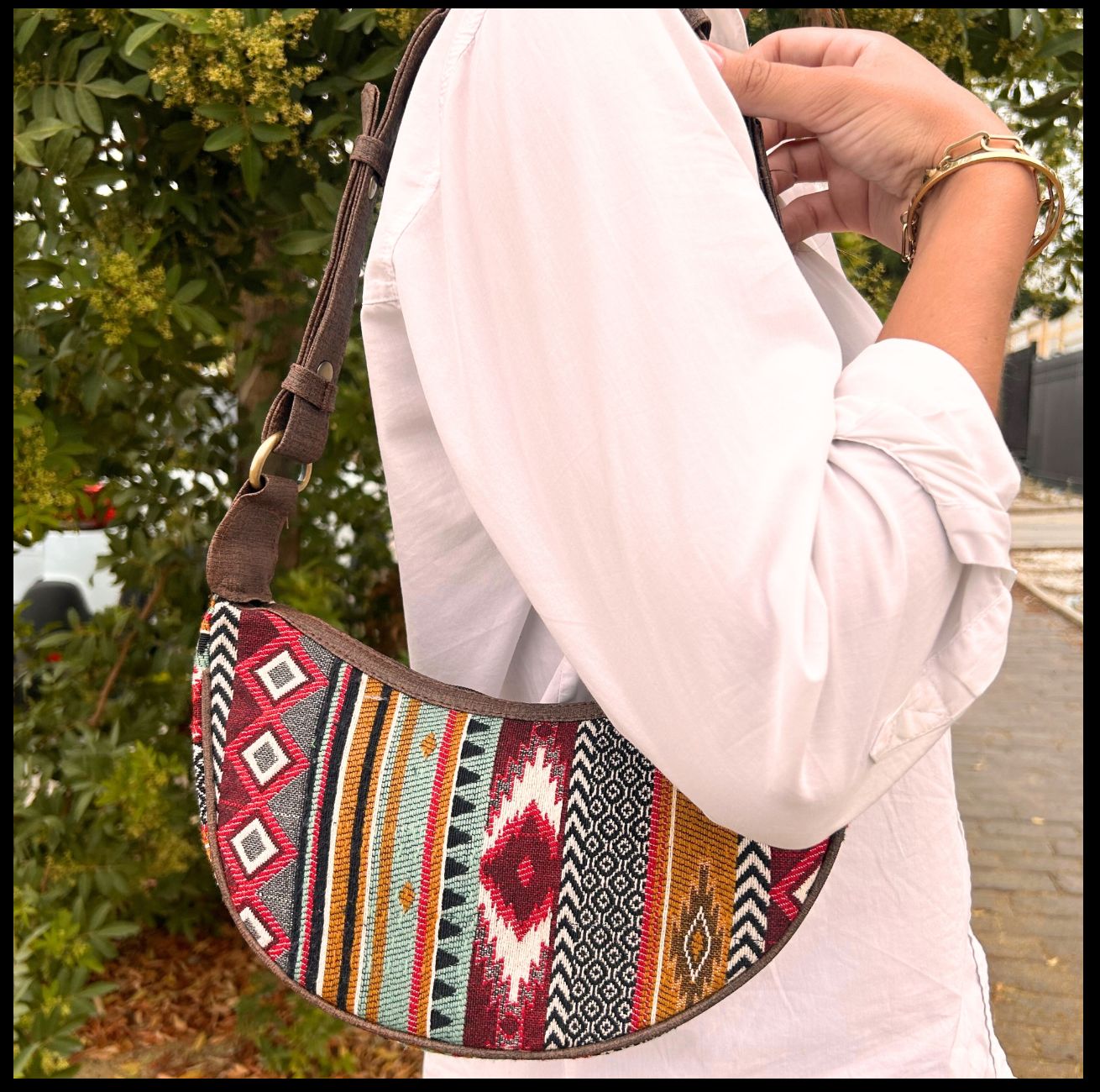 Bohemian Jacquard Hobo Bag – Canvas Shoulder Bag with Vintage Woven Design