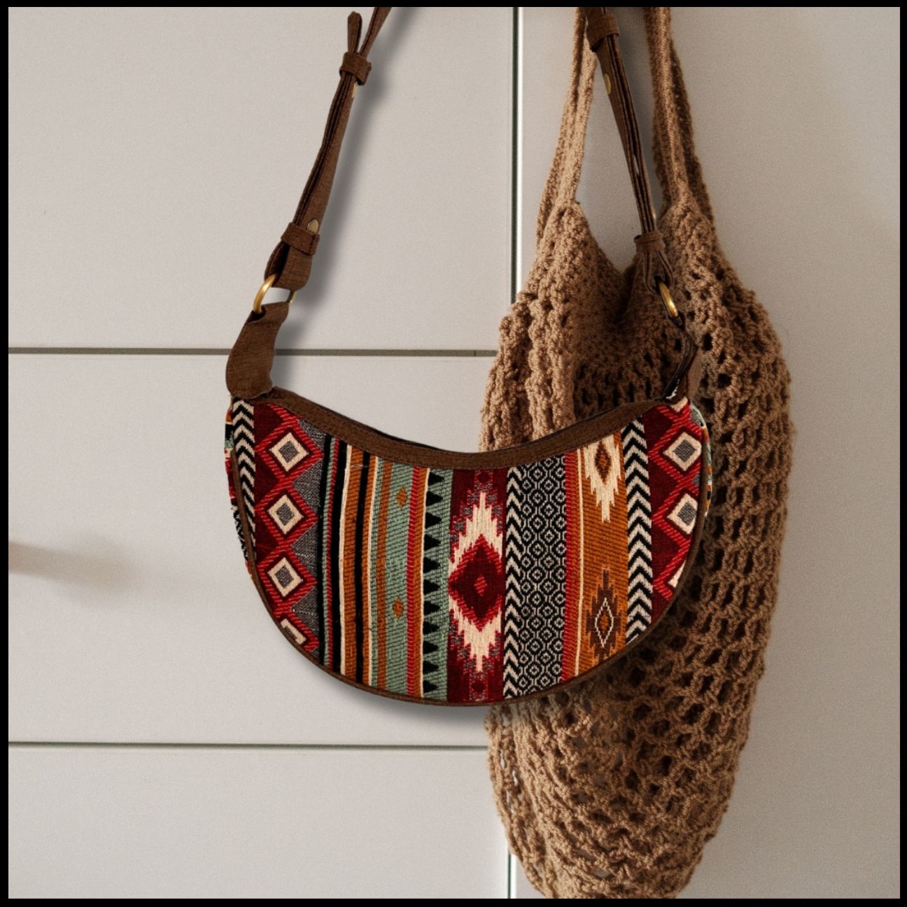Bohemian Jacquard Hobo Bag – Canvas Shoulder Bag with Vintage Woven Design
