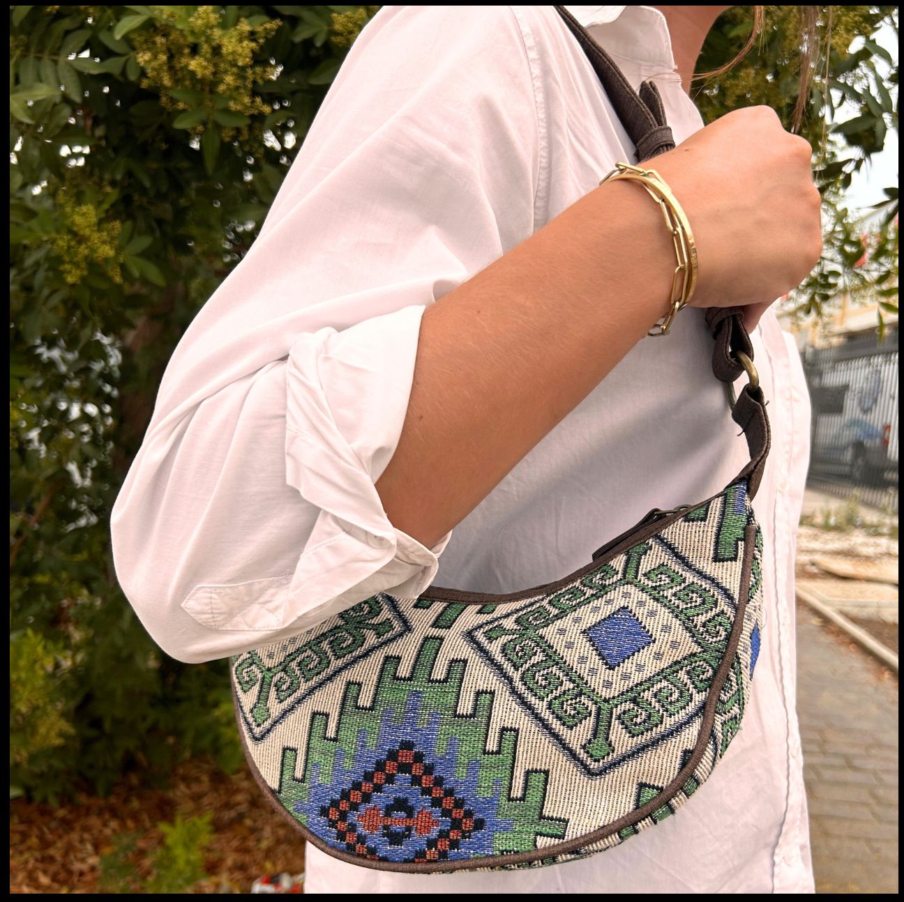 Bohemian Jacquard Hobo Bag – Canvas Shoulder Bag with Vintage Woven Design