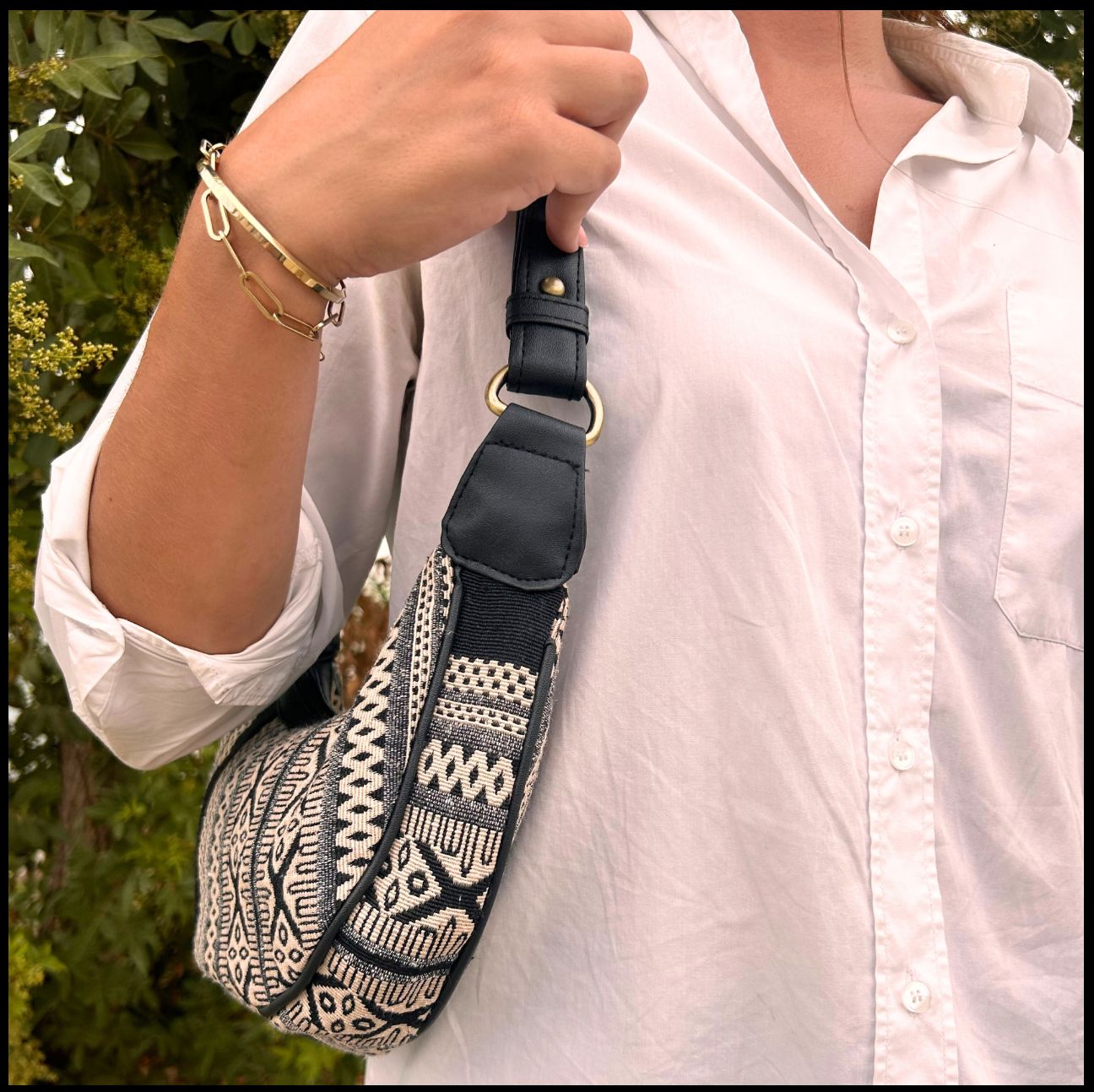 Bohemian Jacquard Hobo Bag – Canvas Shoulder Bag with Vintage Woven Design