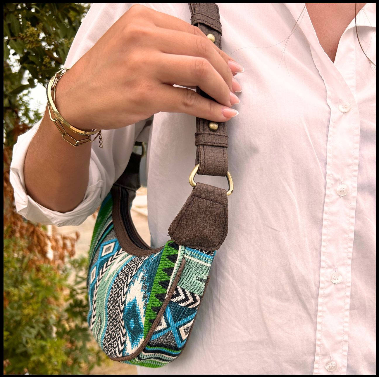 Bohemian Jacquard Hobo Bag – Canvas Shoulder Bag with Vintage Woven Design