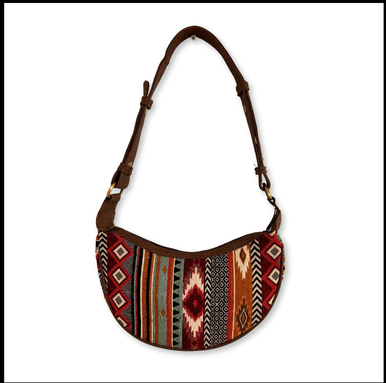 Bohemian Jacquard Hobo Bag – Canvas Shoulder Bag with Vintage Woven Design