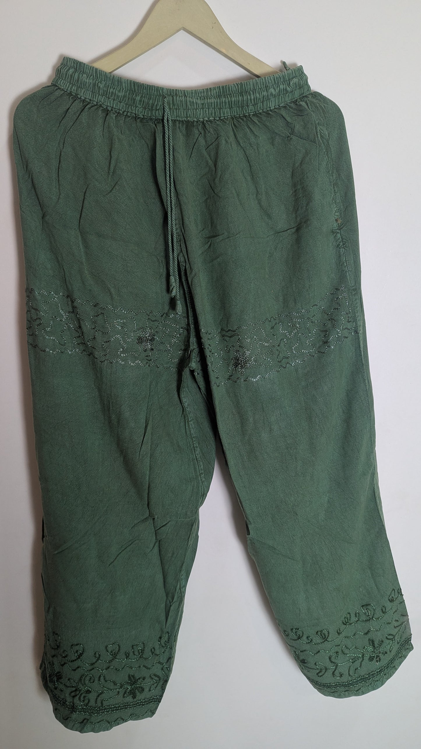 Women’s Stone Grey Boho Pajamas with Silver-Tone Embroidery