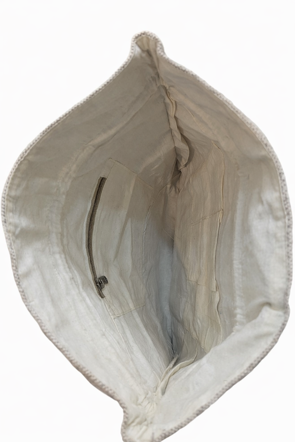 Handwoven Canvas Drawstring Backpack with Front Zipper Pocket & Tassel