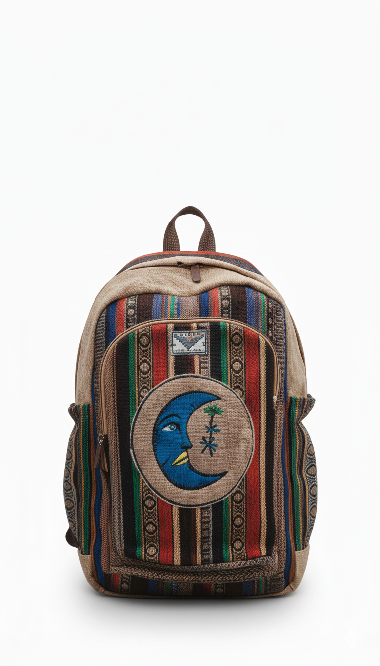 Mosaic Heritage Patchwork Bag – Indigo, Rust, & Charcoal Geometric Hemp