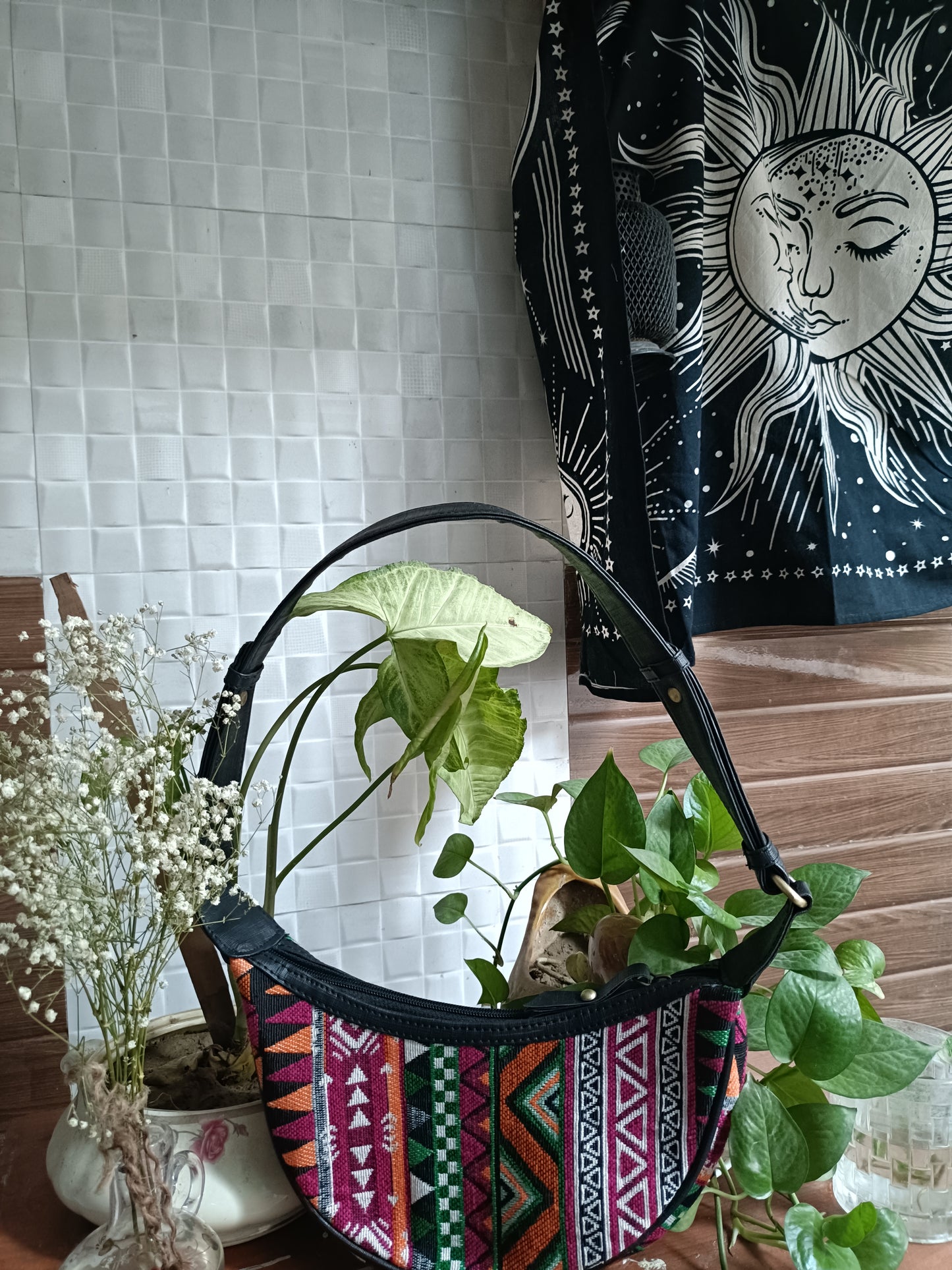 Bohemian Jacquard Hobo Bag – Canvas Shoulder Bag with Vintage Woven Design