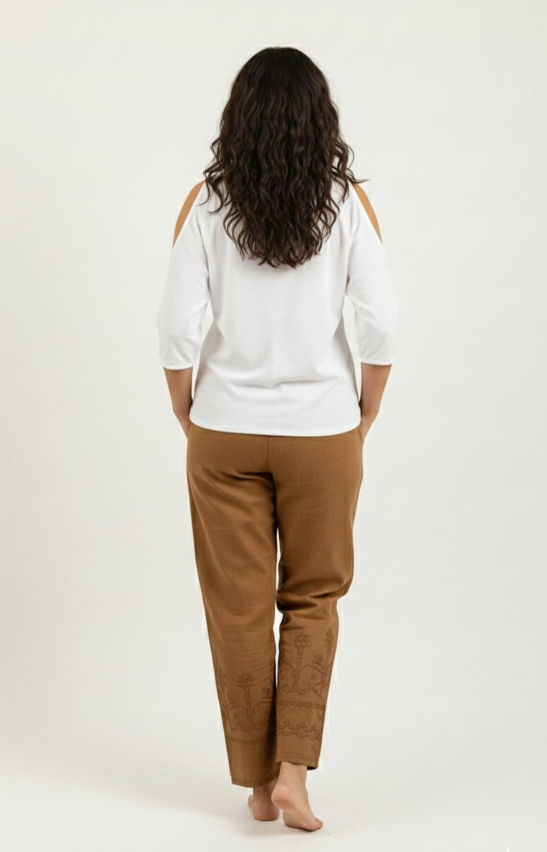 Tone Embroidered Cotton Pajamas – Sun-Killed Brown