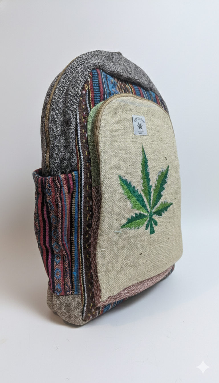 Crimson Leaf Hemp Rucksack – Multi-Color Tribal Weave