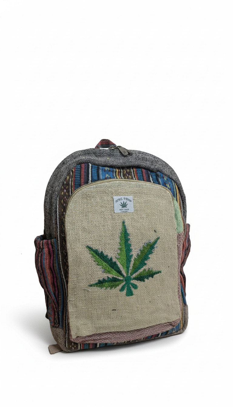 Crimson Leaf Hemp Rucksack – Multi-Color Tribal Weave