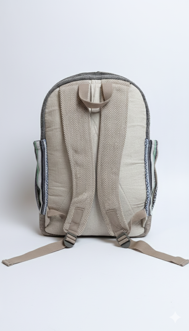 Handcrafted Buddha Zen Backpack – Natural Hemp with Vibrant Gheri Accents Green Leaf