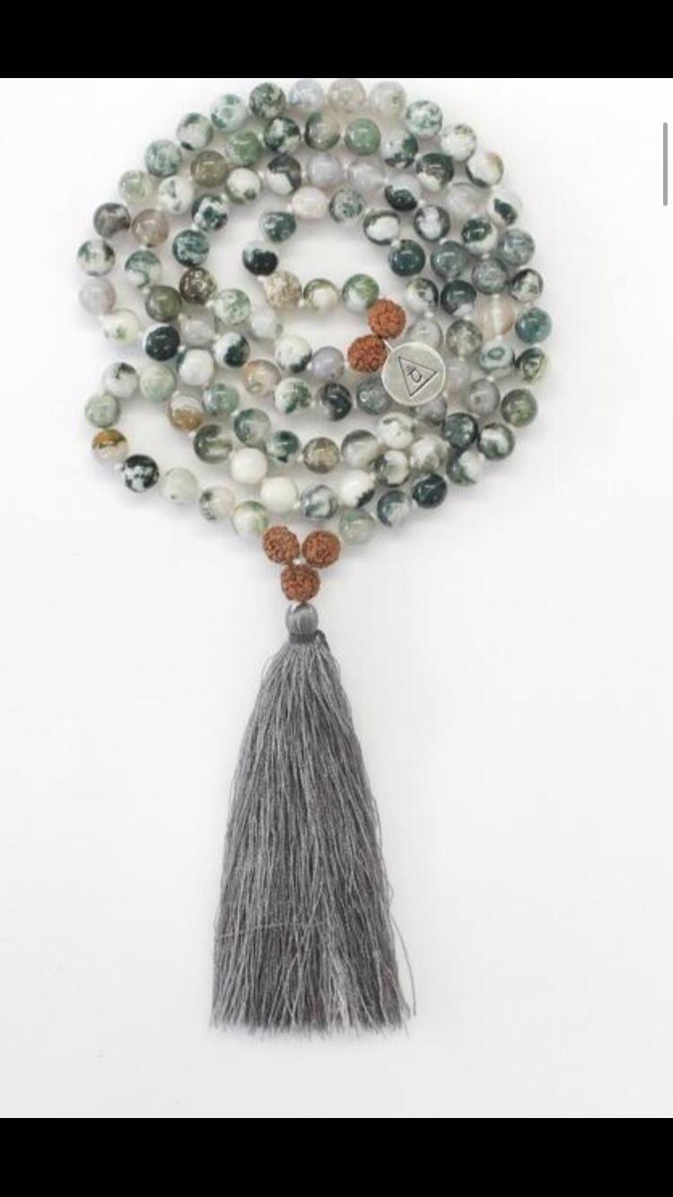 Tree Agate with Rudraksha 108 bead Mala