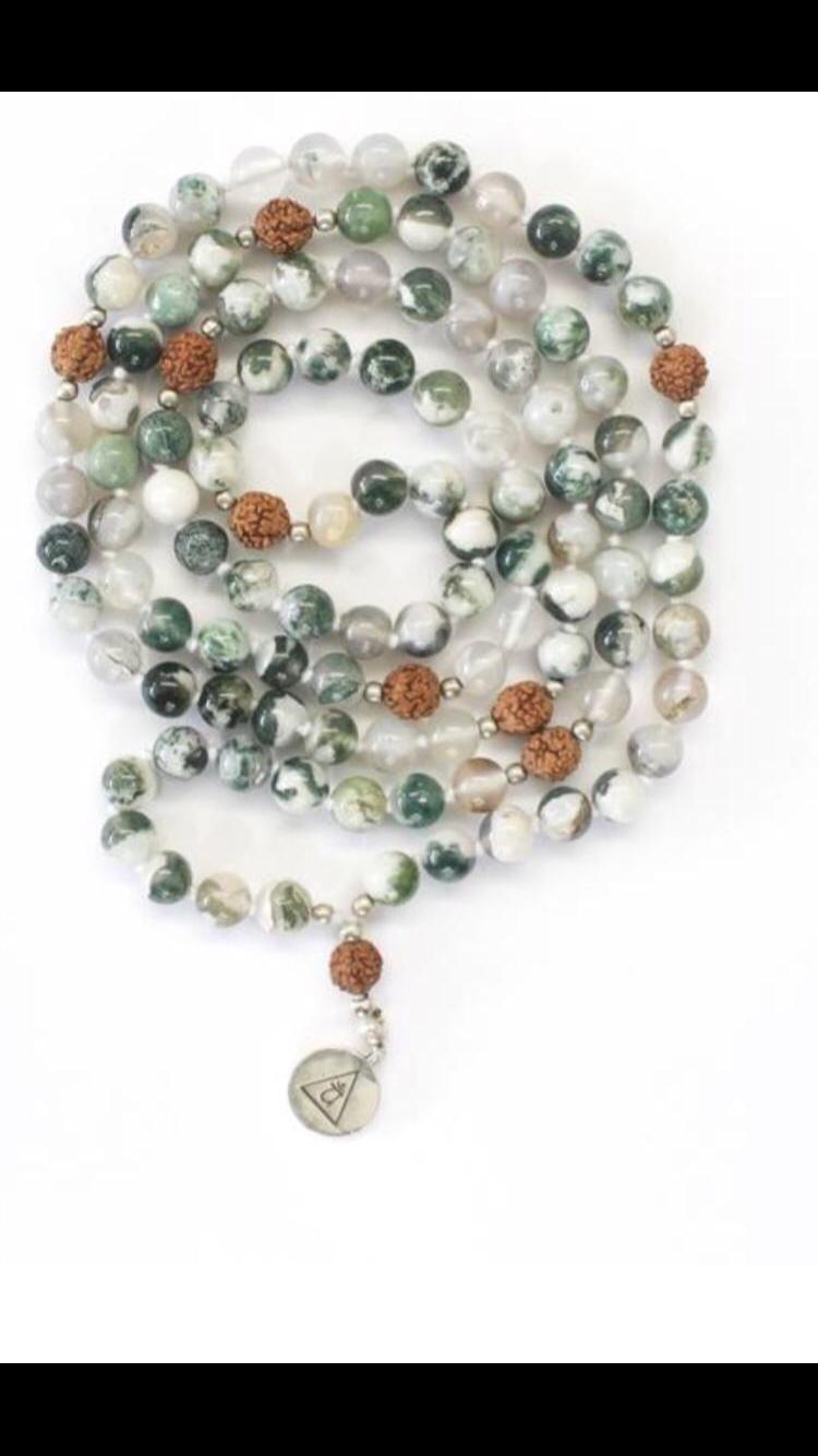 Tree Agate with Rudraksha 108 bead Mala