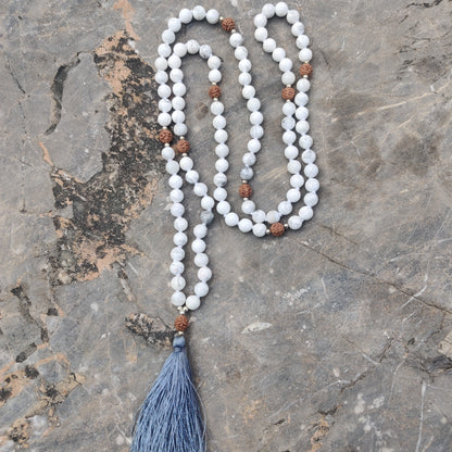 Serenity Beads: Howlite and Rudraksha 108 Mala