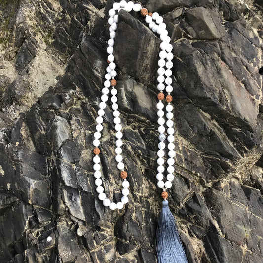 Serenity Beads: Howlite and Rudraksha 108 Mala