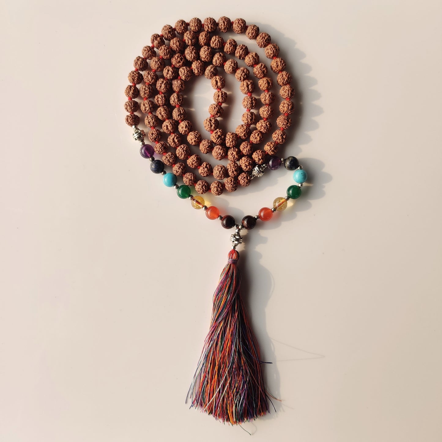 Rudraksha with 7 Chakra Healing Stones Mala,Sacred Harmony