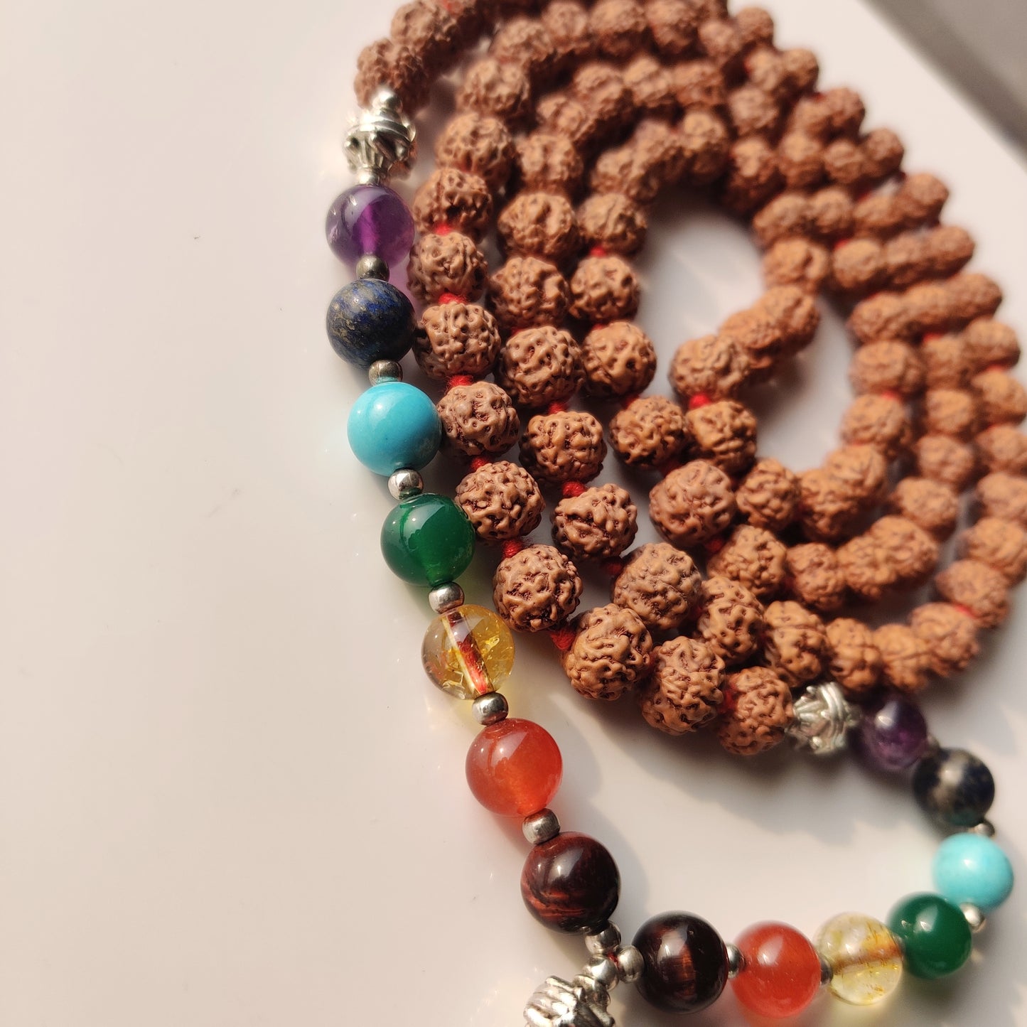 Rudraksha with 7 Chakra Healing Stones Mala,Sacred Harmony