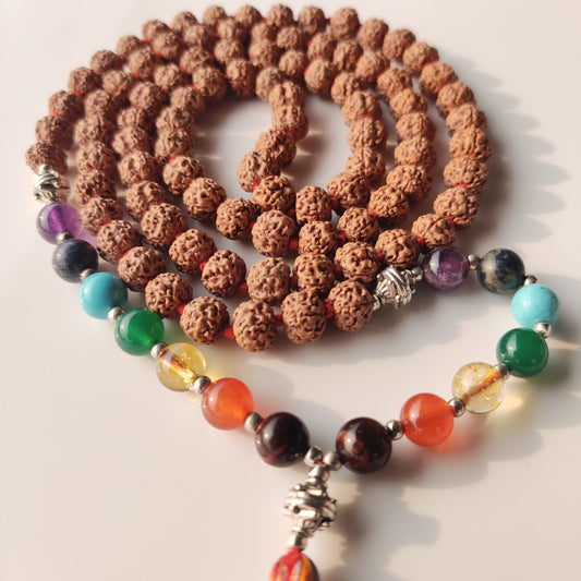 Rudraksha with 7 Chakra Healing Stones Mala,Sacred Harmony