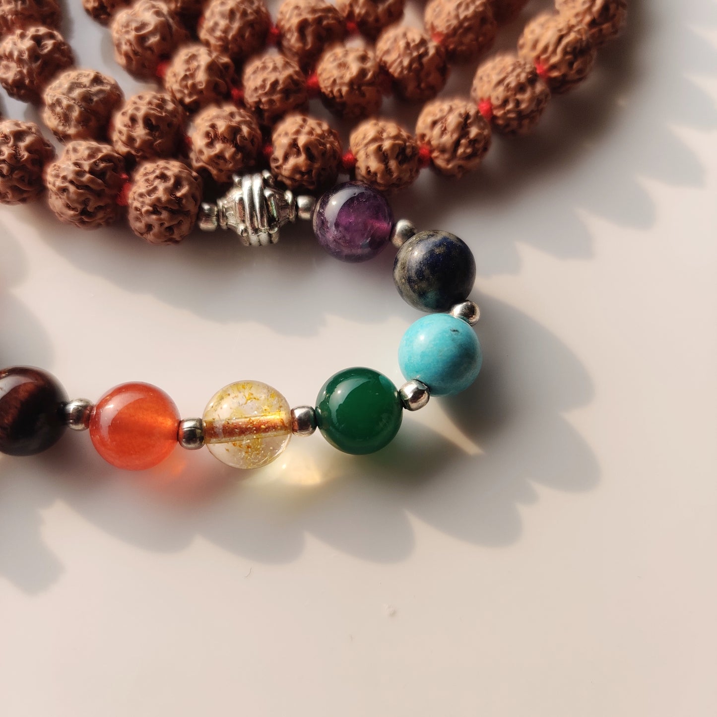 Rudraksha with 7 Chakra Healing Stones Mala,Sacred Harmony