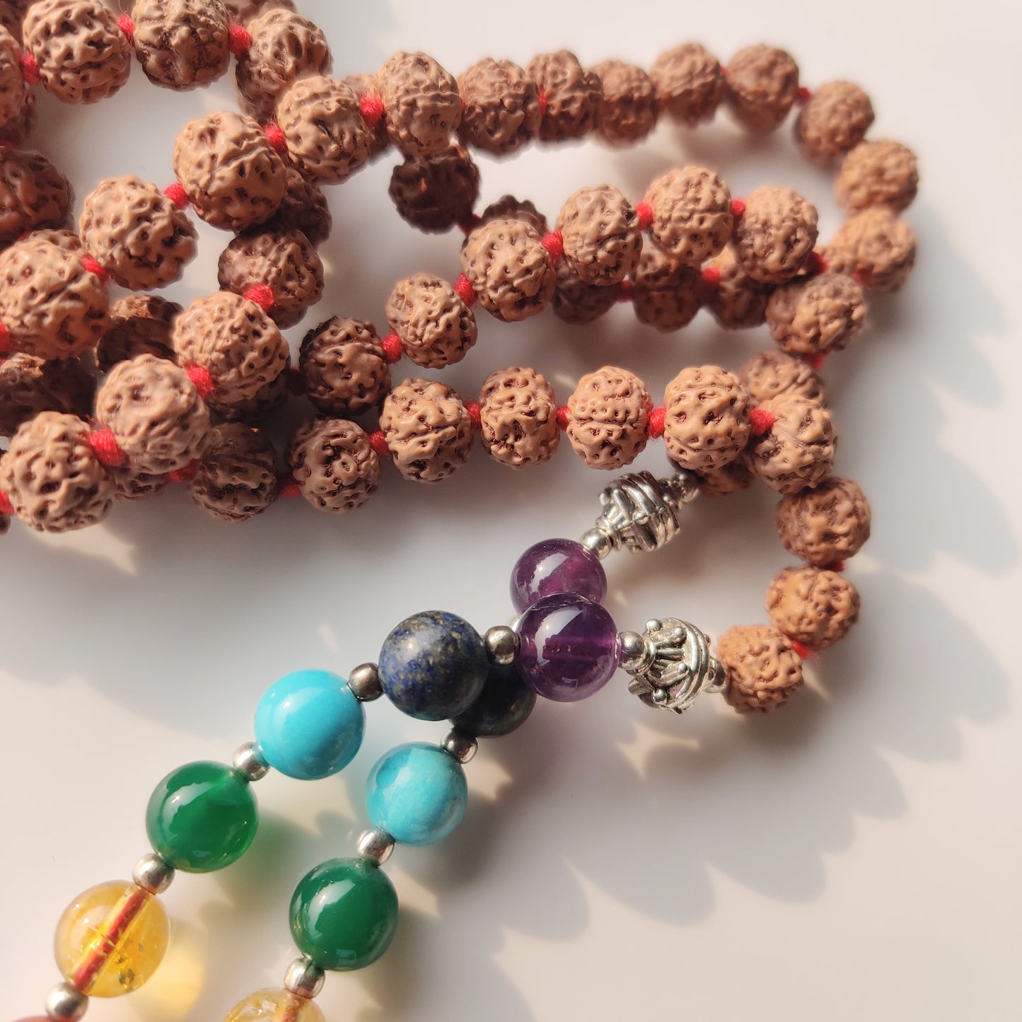 Rudraksha with 7 Chakra Healing Stones Mala,Sacred Harmony