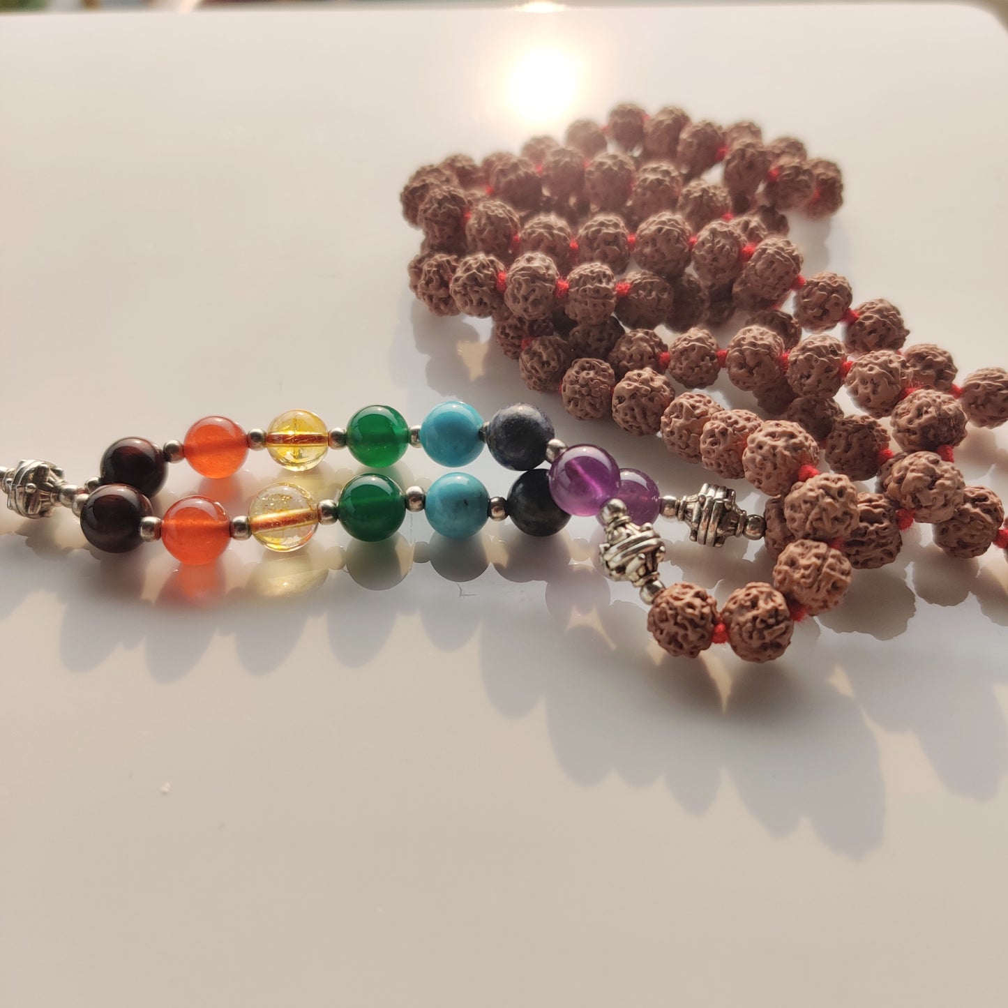 Rudraksha with 7 Chakra Healing Stones Mala,Sacred Harmony