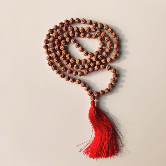 Natural 5 Face Pathri Rudraksha Mala - Hand-Knotted for Meditation, Yoga, and Prayer