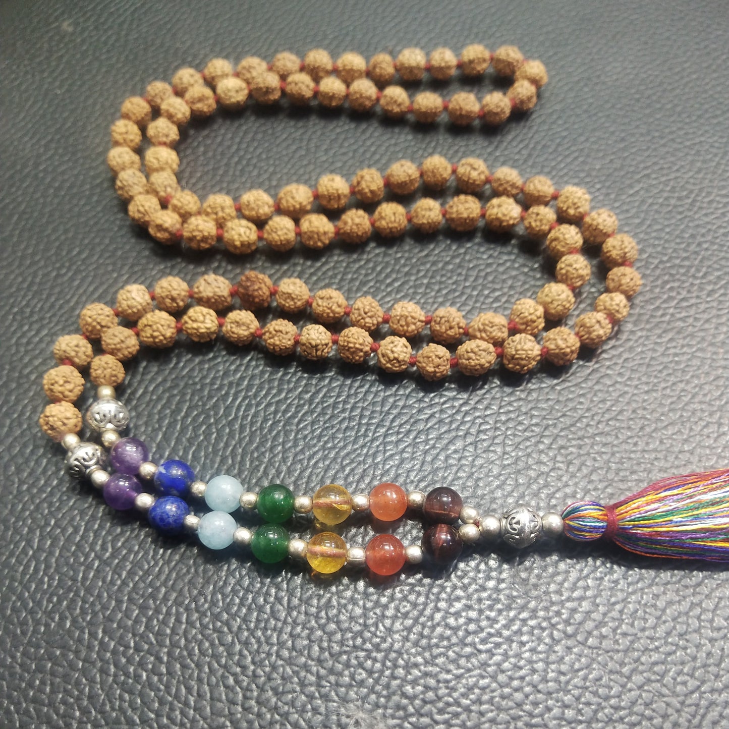 Sacred Harmony: Rudraksha with 7 Chakra Healing Stones Mala 6mm