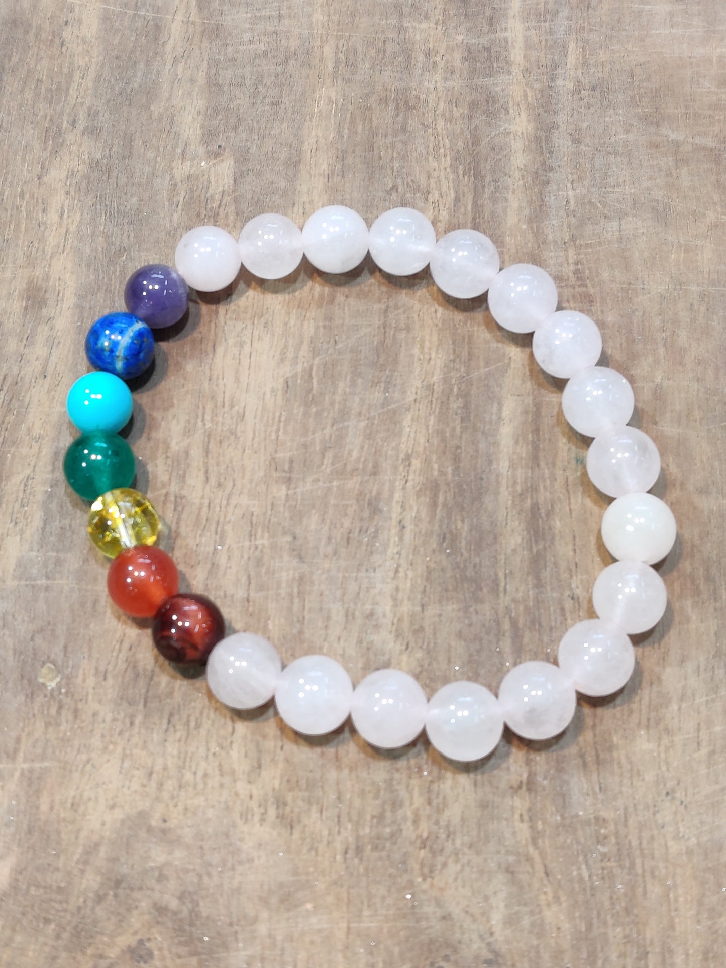 Rose Quartz with 7 Chakra Stones, alignment bracelet