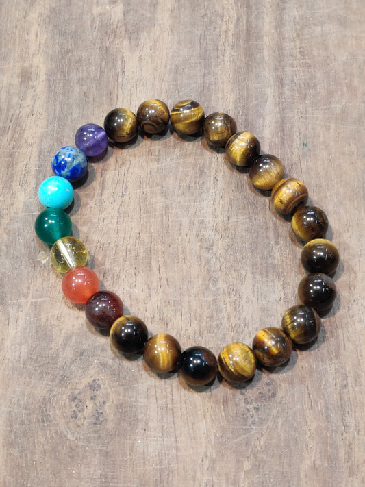 Tiger Eye with 7 Chakra Stones, alignment bracelet