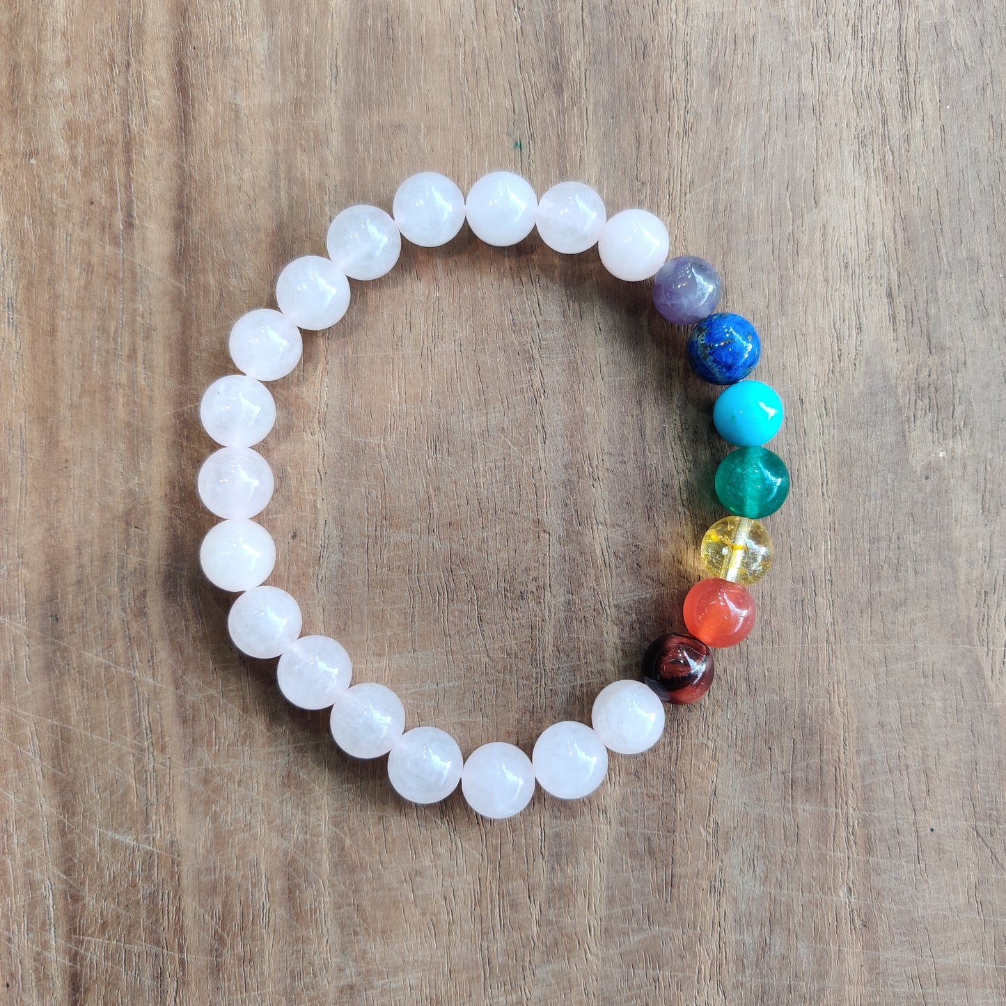 Rose Quartz with 7 Chakra Stones, alignment bracelet