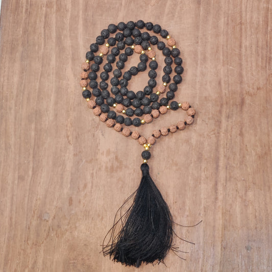 Lava with 5 Mukhi Rudraksha Japa Mala: Grounding and Spiritual Harmony