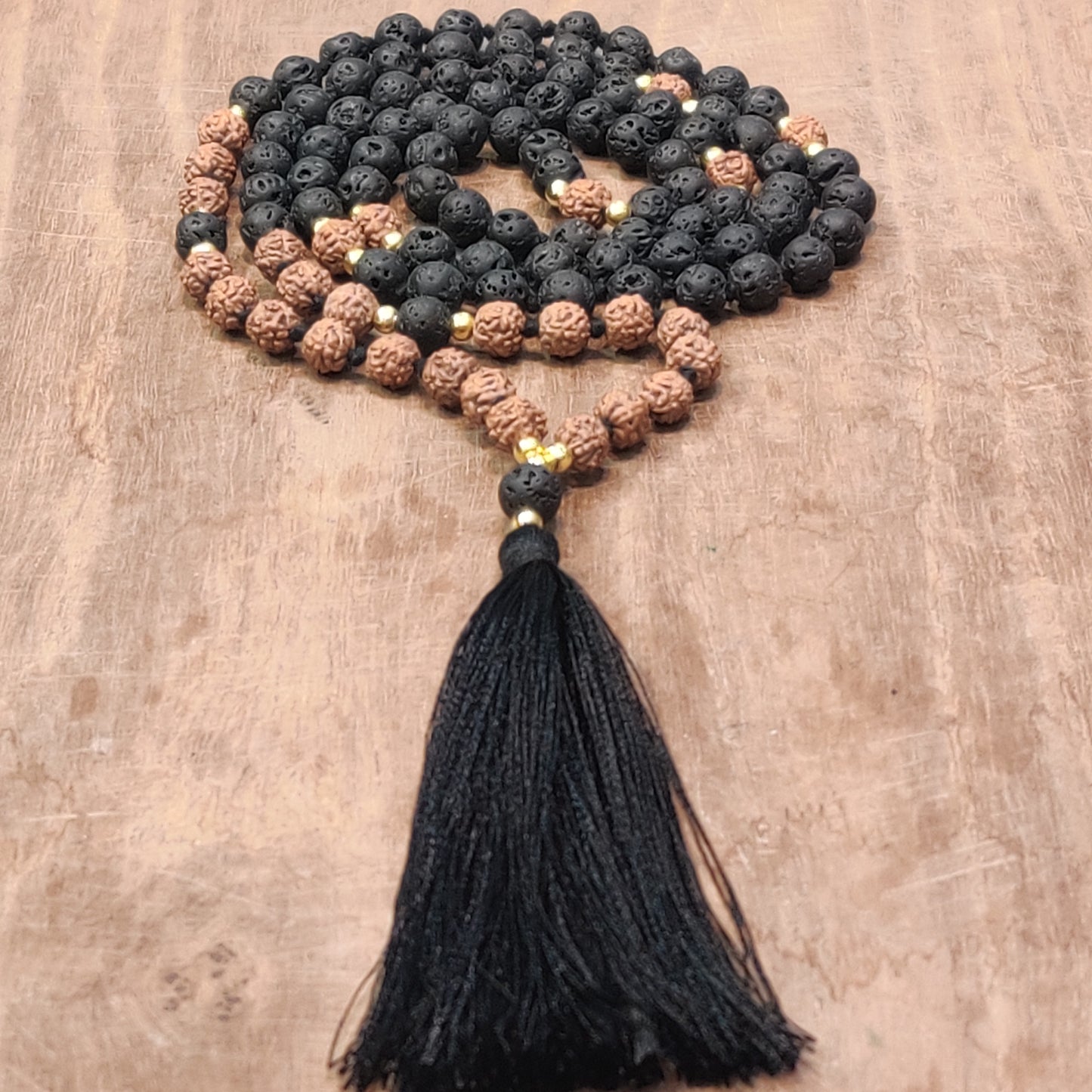 Lava with 5 Mukhi Rudraksha Japa Mala: Grounding and Spiritual Harmony