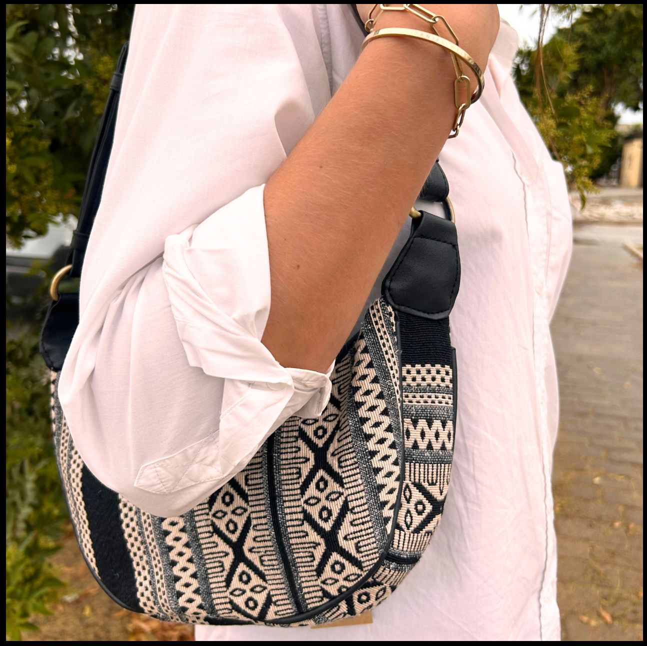 Bohemian Jacquard Hobo Bag – Canvas Shoulder Bag with Vintage Woven Design
