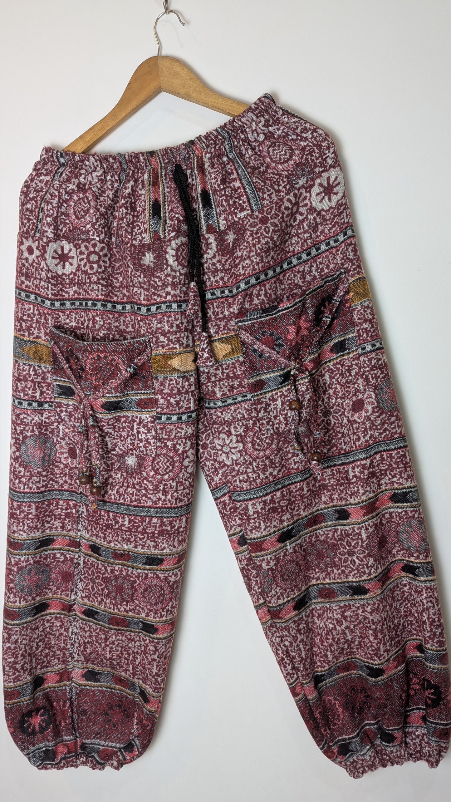 Rishikesh Store Royal Maroon Harem Pants - Traditional Paisley Pattern