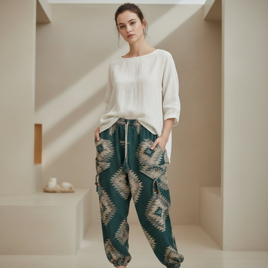 The Nomad’s Retreat: Artisanal Geometric Harem Pajamas