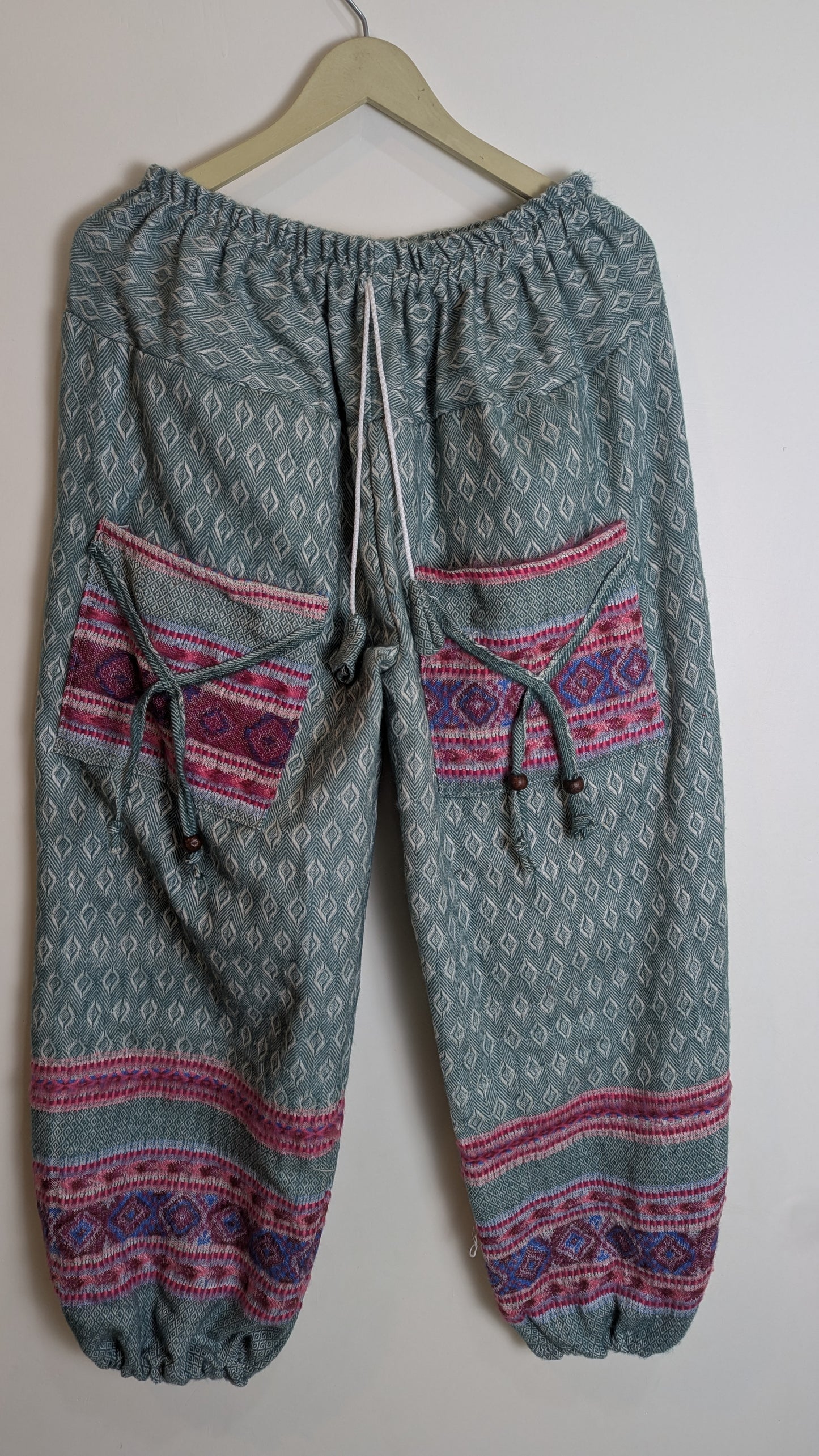 Nomad’s Journey Woven Gheri Harem Pants – Sage Green & Tribal Border