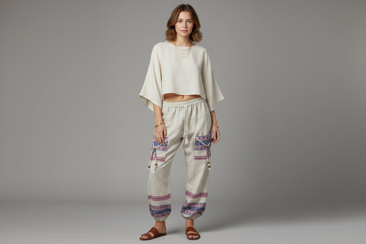 The Himalayan Hearthside Woven Gheri Pajamas – Sage & Tribal Border
