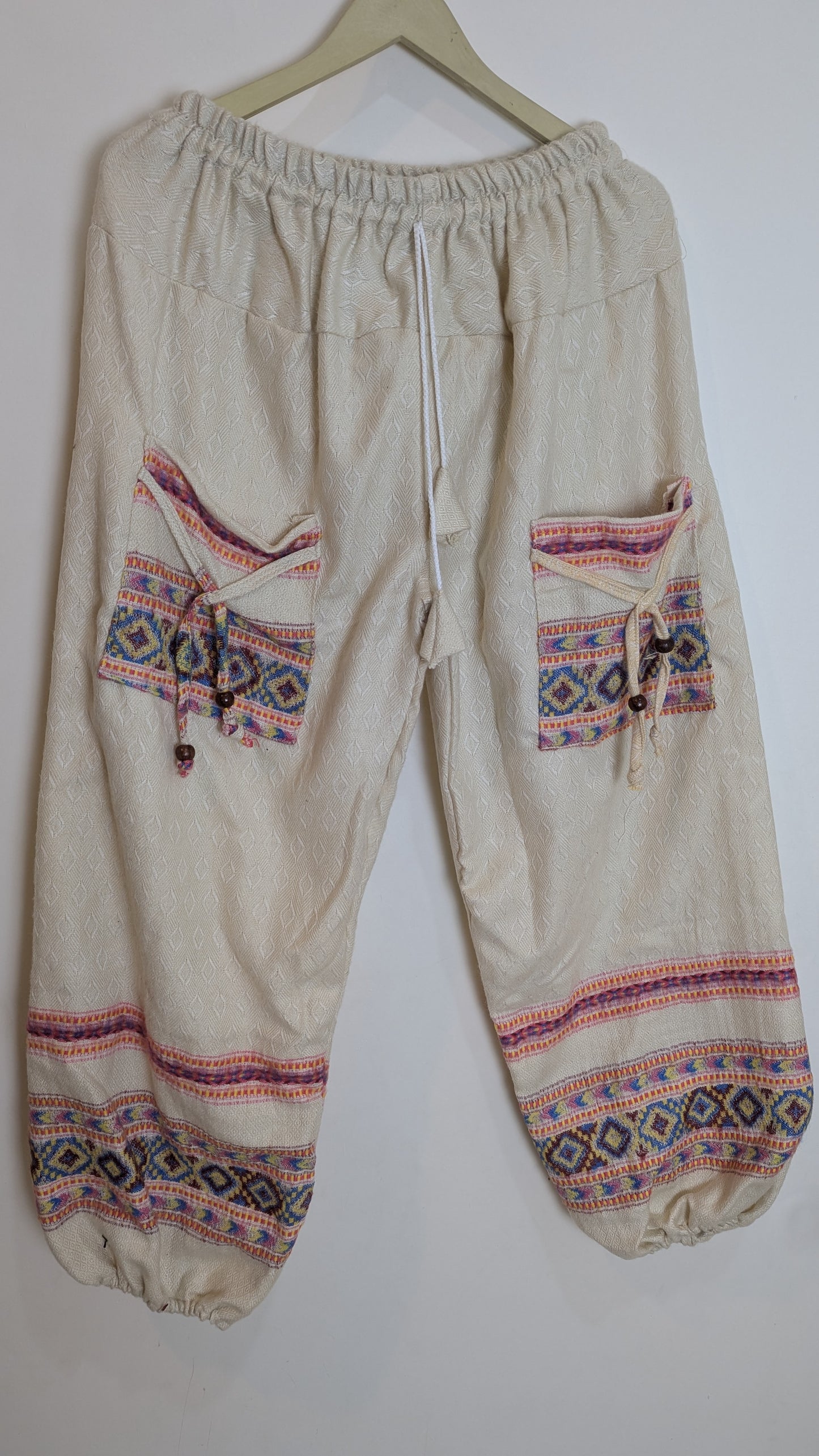 Nomad Rose Woven Gheri Joggers – Earthy Pink with Sunset Tribal Borders