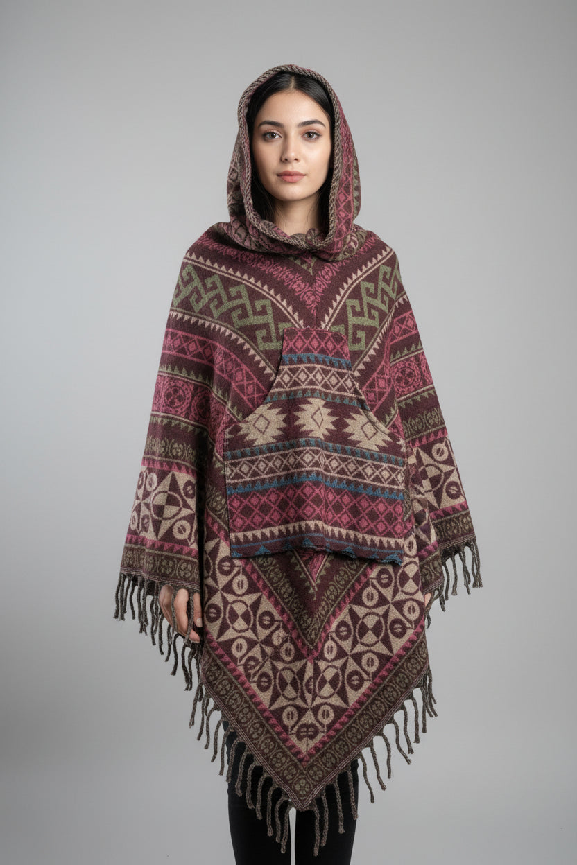 Nomad Rose Woven Gheri Joggers – Earthy Pink with Sunset Tribal Borders