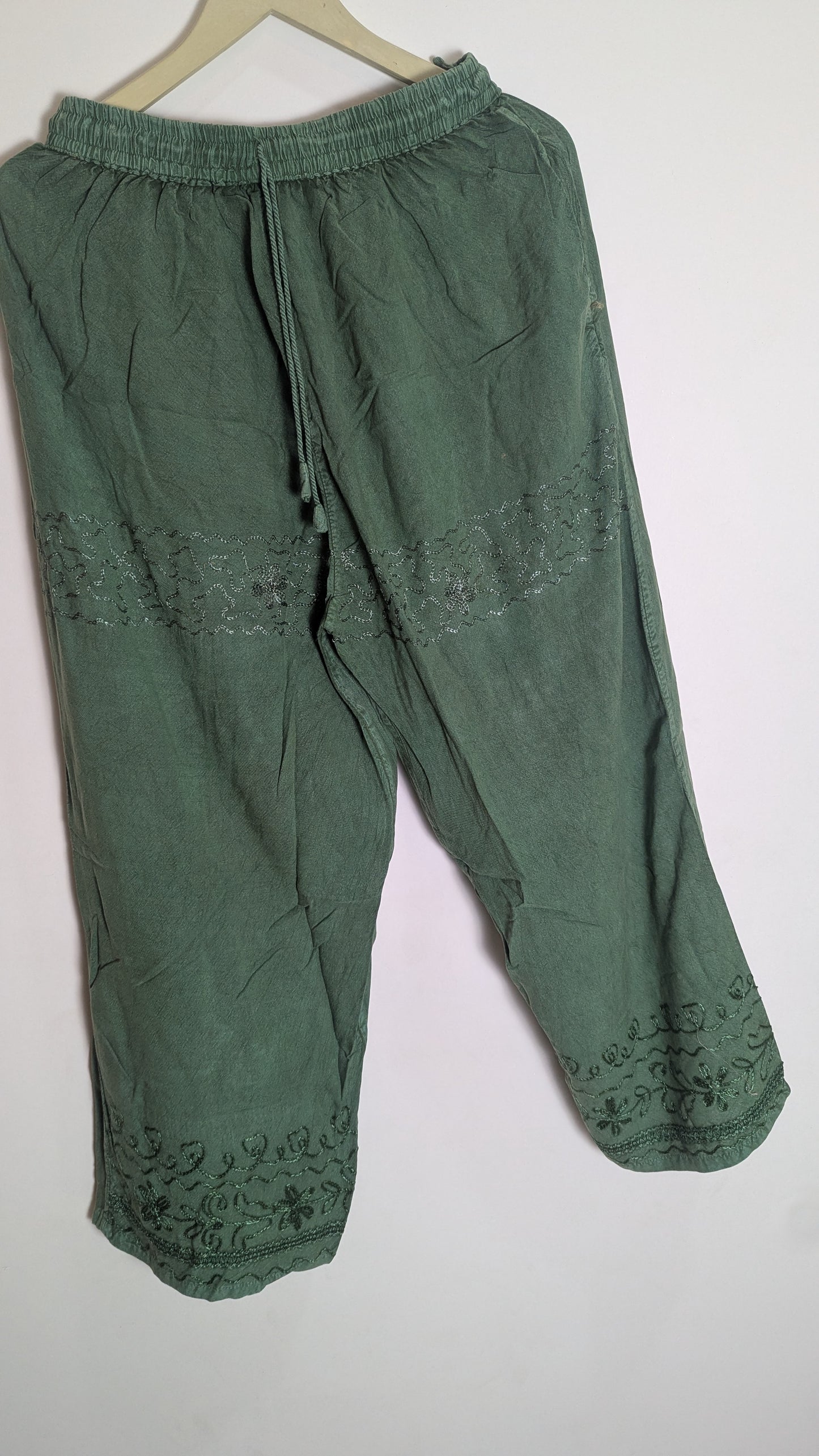 Women’s Stone Grey Boho Pajamas with Silver-Tone Embroidery