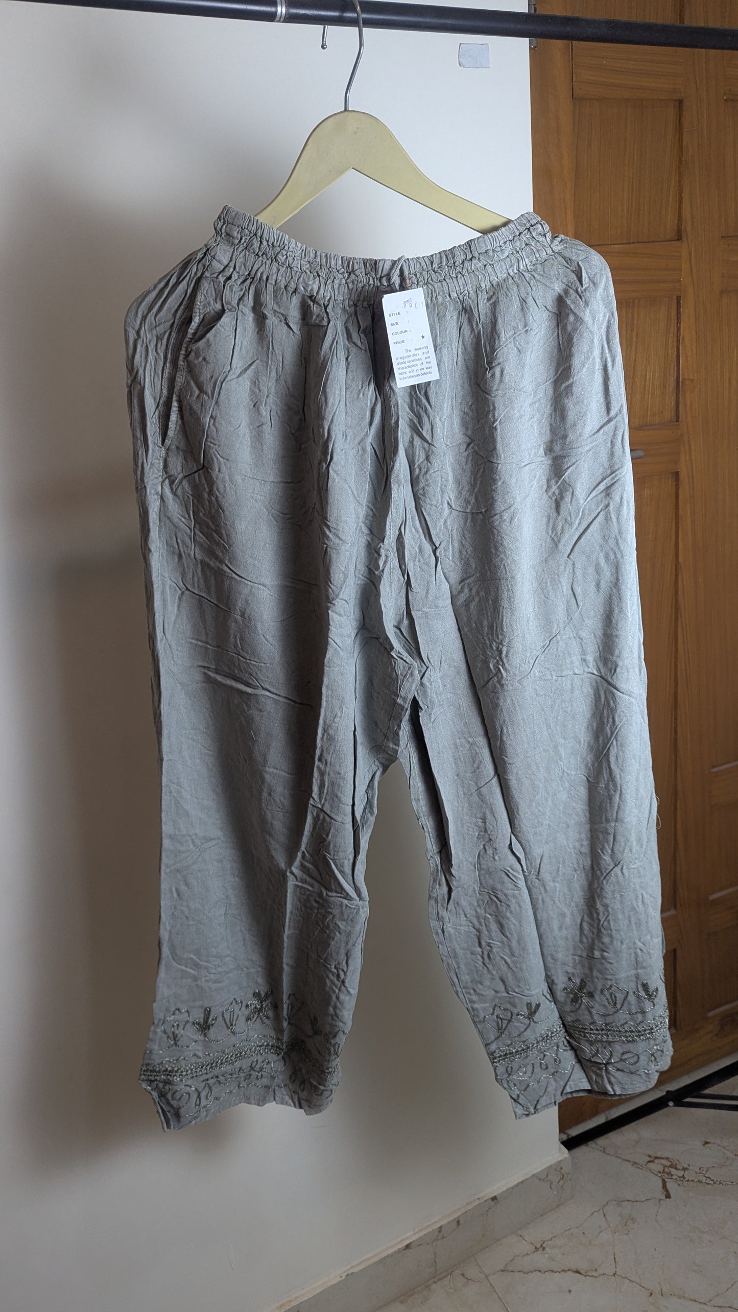Morning Mist Lounge Pants – Natural Oat Embroidered Cotton