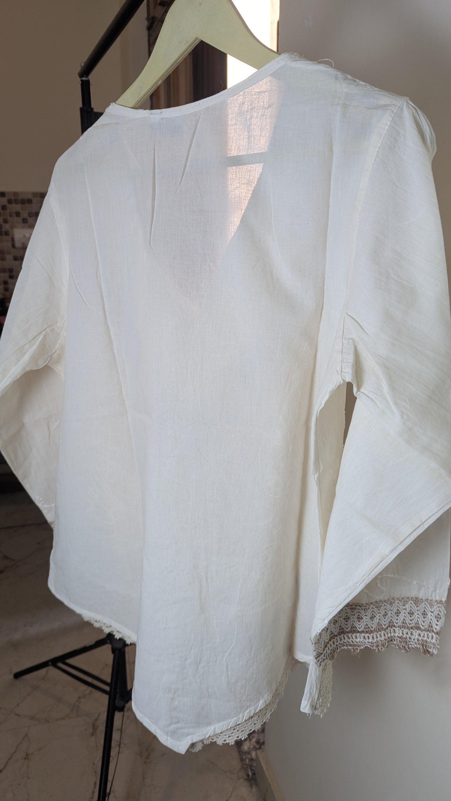 Hand-Embroidered Cotton Kurti with Artisan Crochet