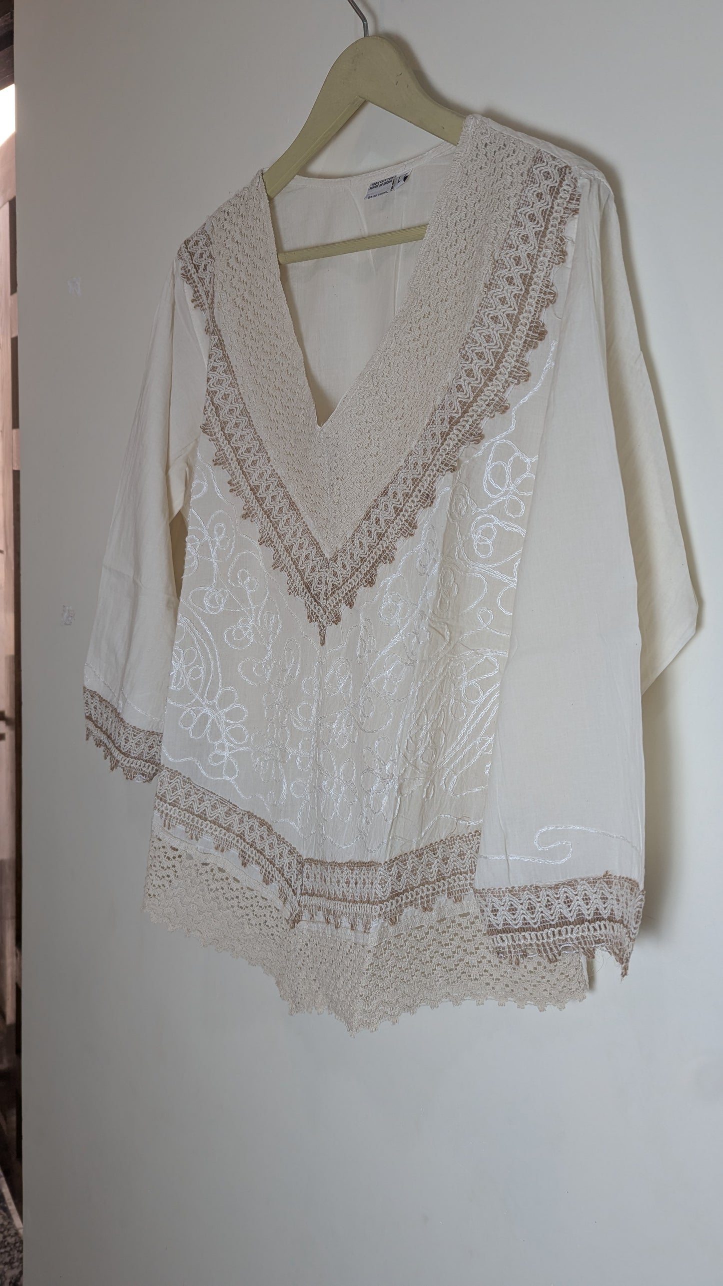 Hand-Embroidered Cotton Kurti with Artisan Crochet
