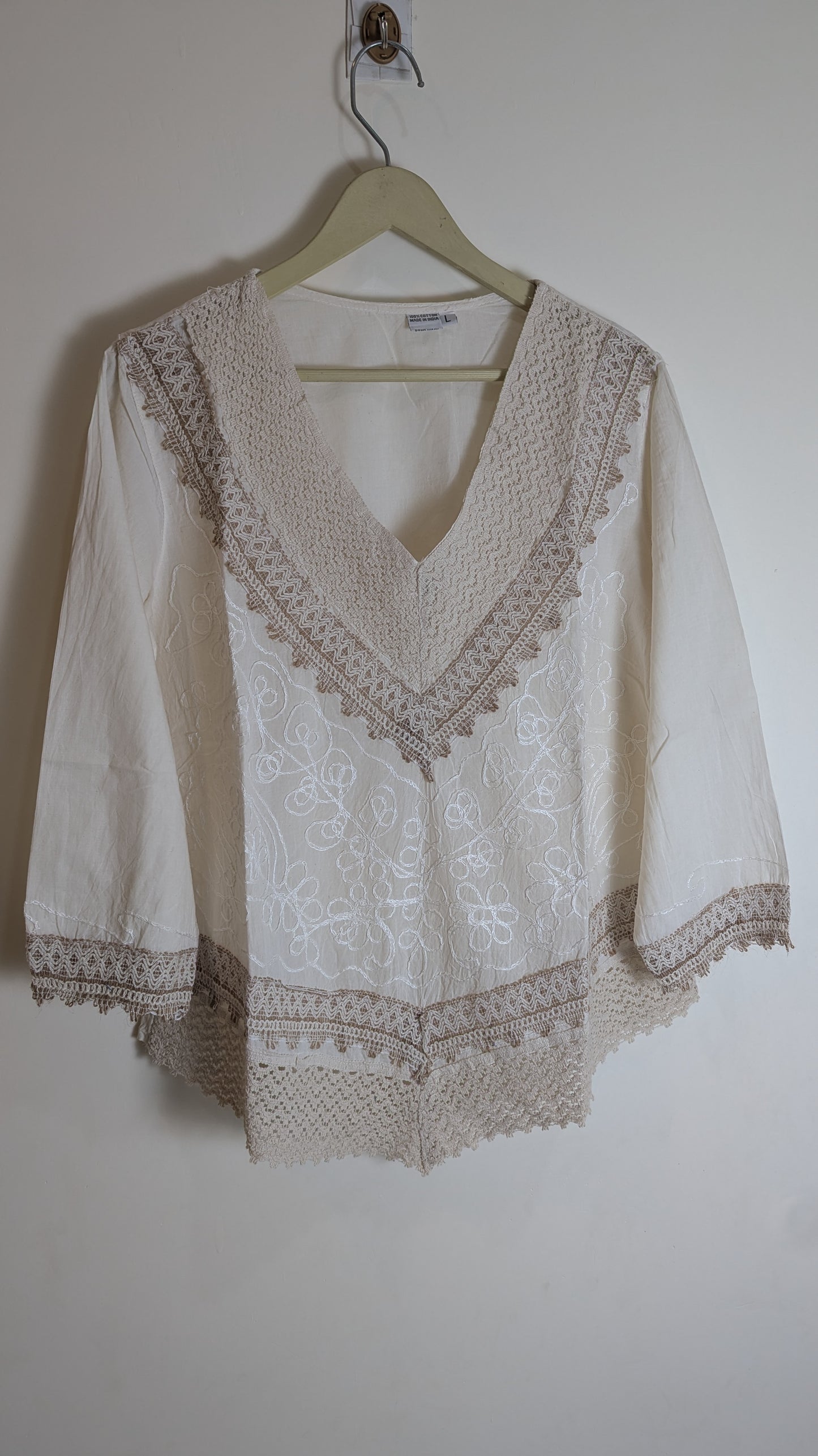 Hand-Embroidered Cotton Kurti with Artisan Crochet