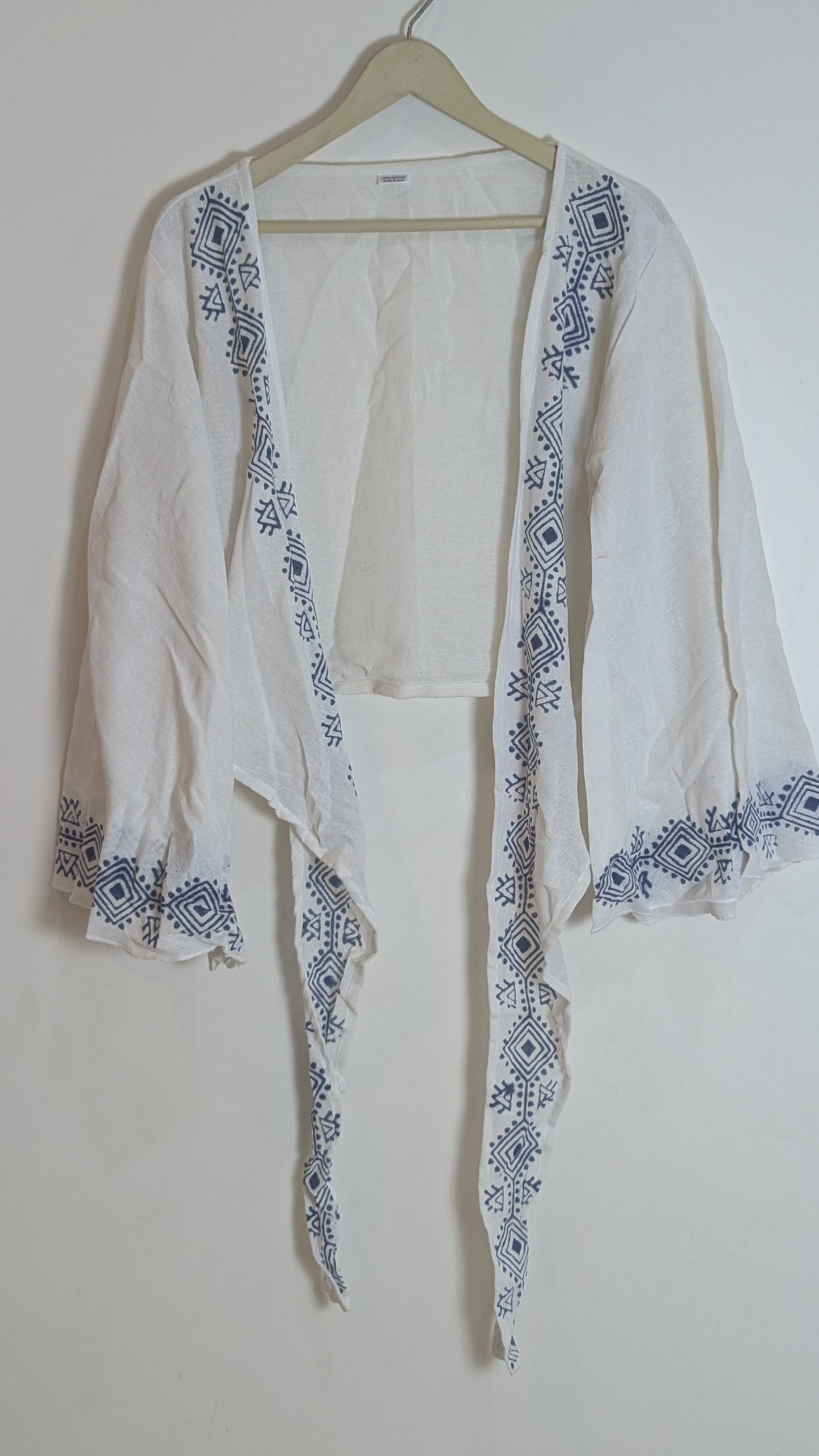 Indra Blue Geometric Co-ord Set: Tie-Front Crop Top & Wrap-Style Wide-Leg Trousers