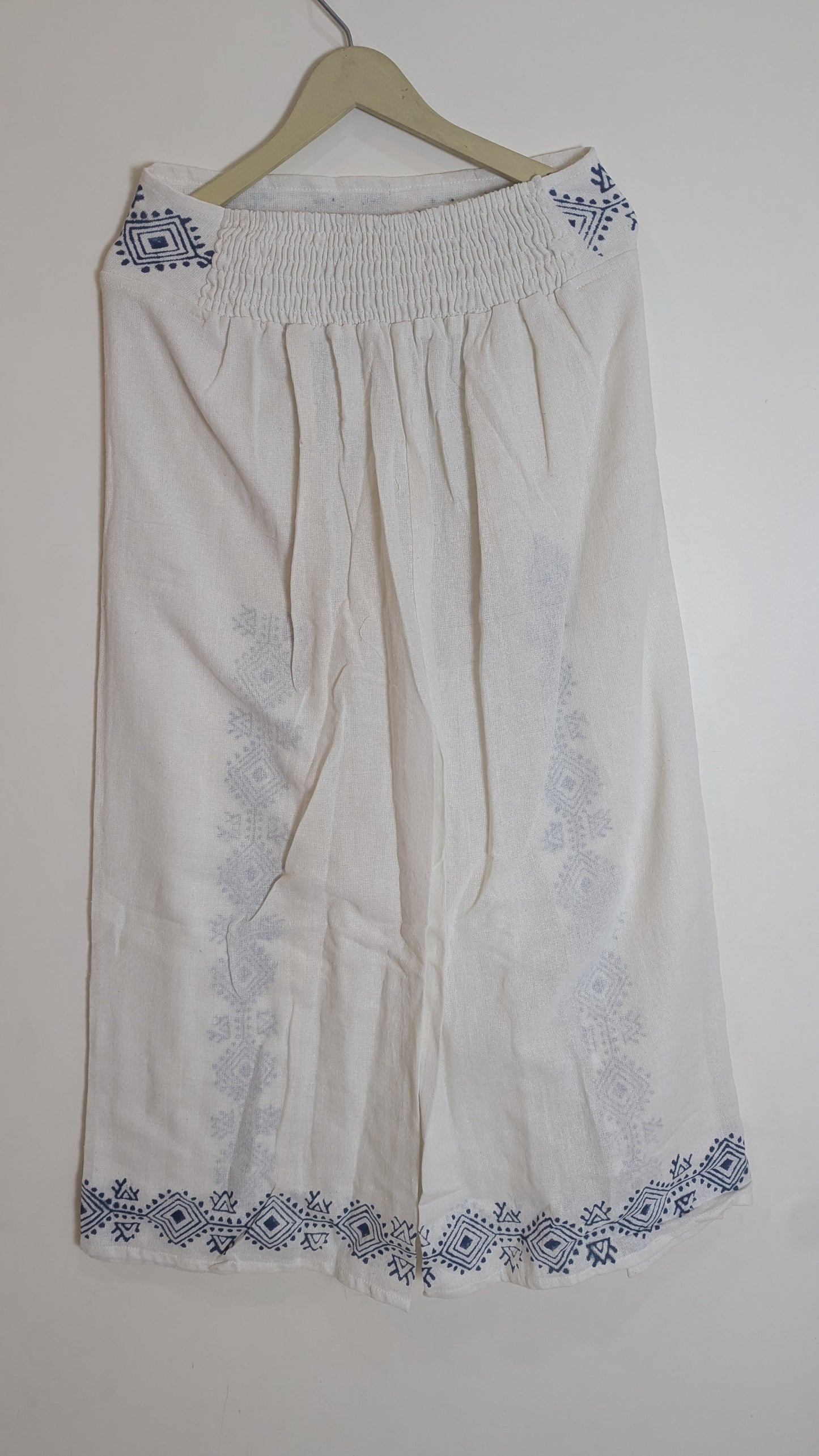 Indra Blue Geometric Co-ord Set: Tie-Front Crop Top & Wrap-Style Wide-Leg Trousers