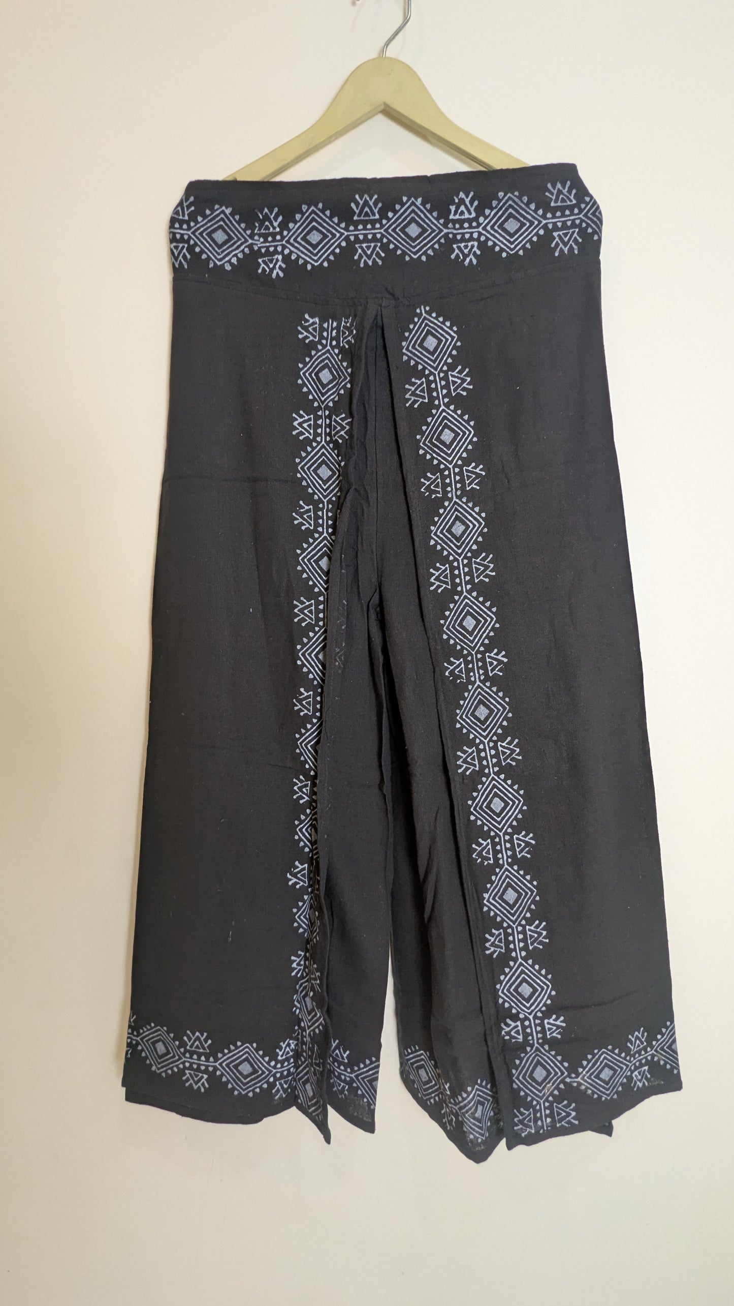 Midnight Nomad Ethnic Print Two-Piece Set – Flare Sleeve Wrap Top and Palazzo Pants