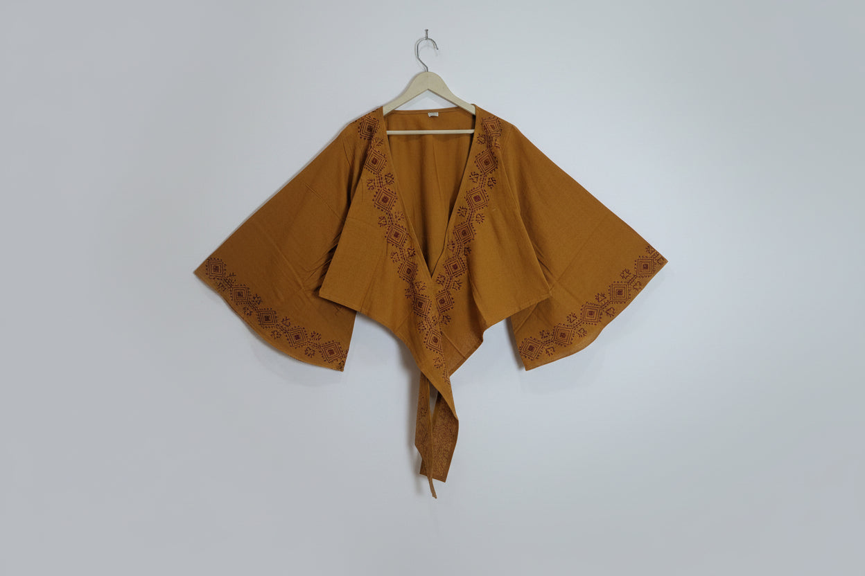 Artisanal Motif Mustard Linen-Blend Co-ord Set