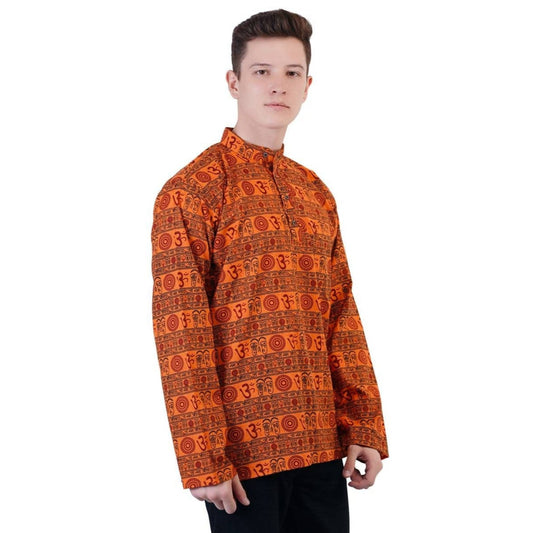 Orange Premium Om Cotton Shirt/Kurta