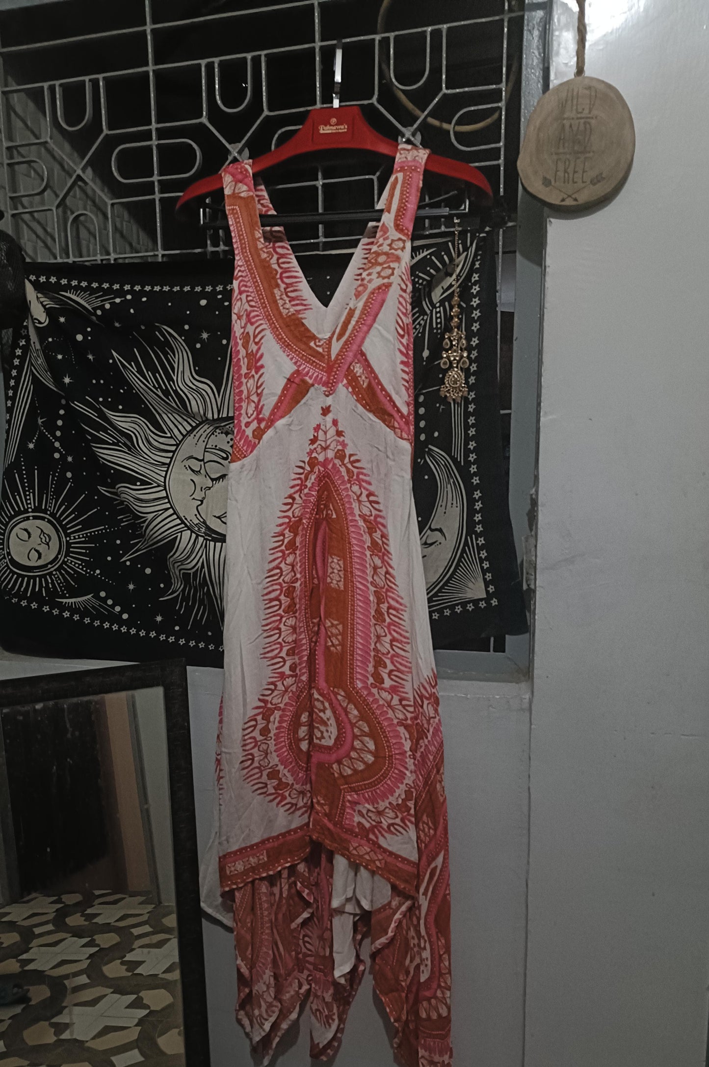 Bohemian Chic Handkerchief Hem Dress – 100% Cotton, Ethnic Print, One‑Size