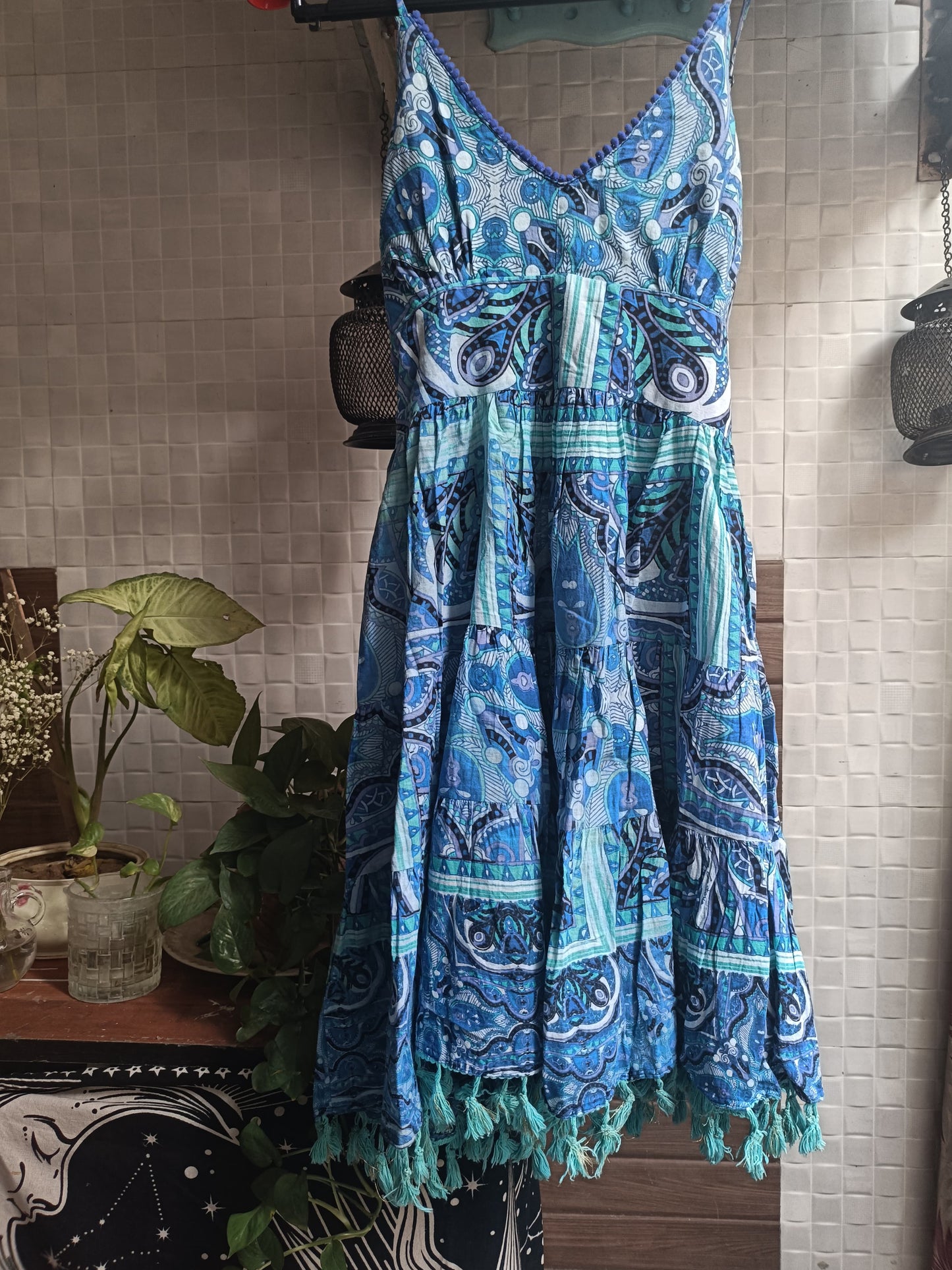 **Boho Breeze: Handcrafted Blue Cotton Dress**